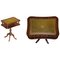 Mesa auxiliar vintage con trípode de madera y cuero verde, Imagen 1