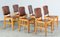 Antique Brown Leather & Walnut Dining Chairs, Set of 6 2