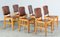 Antique Brown Leather & Walnut Dining Chairs, Set of 6, Image 2