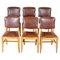 Antique Brown Leather & Walnut Dining Chairs, Set of 6 1