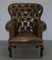 Regency Chesterfield Brown Leather Reading Armchair 3