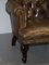 Regency Chesterfield Brown Leather Reading Armchair 4
