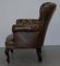 Regency Chesterfield Brown Leather Reading Armchair 8