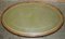 English Walnut Green Leather Brass Castor Oval Coffee Table, 1900s, Image 11