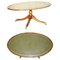 English Walnut Green Leather Brass Castor Oval Coffee Table, 1900s 1