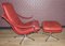 Red Leather Swivel Chair with Footstool by Geoffrey Harcourt for Artifort, 1960s, Set of 2 1
