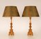 Vintage French Country Green Silk Shades & Italian Baroque Giltwood Table Lamps by Maison Charles for Maison Jansen, Set of 2, Image 10