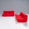 Togo Three-Seater Sofa in Redby Michel Ducaroy for Ligne Roset, 2010s, Set of 2 3