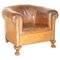 Club Tub Armchair in Brown Leather with Hand Carved Claw & Ball Feet, 1880s 1