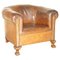 Fauteuil Club Tub en Cuir Marron avec Pieds Griffe et Boule Sculptés à la Main, 1880s 1