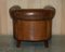 Club Tub Armchair in Brown Leather with Hand Carved Claw & Ball Feet, 1880s 17