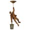 German Pendant Light with Carved Wood Mountain Climber and Lantern Figure, 1930s 1