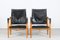 Safari Chairs with Black Leather by Kaare Klint for Rud Rasmussen, Denmark, 1960s, Set of 2, Image 1