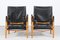 Safari Chairs with Black Leather by Kaare Klint for Rud Rasmussen, Denmark, 1960s, Set of 2 3