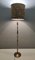 Vintage Turned Brass and Steel Floor Lamp with Decorated Lampshade, Italy, 1950s 2