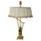 Mid-Century French Brass Table Lamp with Putti Reading in Front of a Harp, 1960s 1