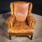 Vintage Cognac Sheep Leather Wingback Armchair 1