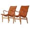 Scandinavian Modern Eva Lounge Chairs in Saddle Leather attributed to Bruno Mathsson, 1970s, Set of 2 1