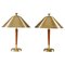 Mid-Century Scandinavian Table Lamps in Brass & Teak attributed to Falkenbergs, 1950s, Set of 2 1