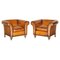 Vintage Art Deco Club Armchairs in Hand Dyed Cigar Brown Leather, Set of 2 1