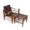 Teak Safari Chair & Fußhocker aus Leder von Aage Bruru & Son, 1960er, 2er Set 1