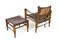 Chaise Safari en Teck et Ottomane en Cuir de Aage Bruru & Son, 1960s, Set de 2 3