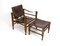 Chaise Safari en Teck et Ottomane en Cuir de Aage Bruru & Son, 1960s, Set de 2 7