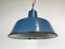 Lámpara colgante industrial de fábrica esmaltada en azul, años 60, Imagen 8