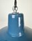Lámpara colgante industrial de fábrica esmaltada en azul, años 60, Imagen 3