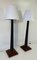 Italian Art Deco Style Black Lacquered Wood Floor Lamps with Velvet Shades, 1980s, Set of 2 3