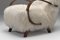 Poltrone modello C vintage in lana d'agnello tibetana bianca attribuite a Jindrich Halabala, anni '30, set di 2, Immagine 7