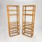 Mid-Century Tall Wicker and Glass Etagere Cabinets, 1970s, Set of 2 1