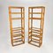 Mid-Century Tall Wicker and Glass Etagere Cabinets, 1970s, Set of 2, Image 1