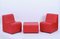 Mid-Century Modular Armchairs and Pouf in Red Leatherette, Italy, 1980s, Set of 3 6
