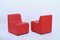 Mid-Century Modular Armchairs and Pouf in Red Leatherette, Italy, 1980s, Set of 3, Image 12
