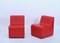 Mid-Century Modular Armchairs and Pouf in Red Leatherette, Italy, 1980s, Set of 3, Image 8