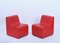 Mid-Century Modular Armchairs and Pouf in Red Leatherette, Italy, 1980s, Set of 3 4