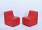 Modulare Mid-Century Sessel & Pouf aus Rotem Kunstleder, Italien, 1980er, 3er Set 4