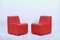 Mid-Century Modular Armchairs and Pouf in Red Leatherette, Italy, 1980s, Set of 3 9