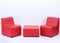 Mid-Century Modular Armchairs and Pouf in Red Leatherette, Italy, 1980s, Set of 3 2