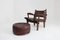 Leather and Wood Armchair and Ottoman by Angel I. Pazmino, 1960s, Set of 2 3