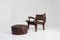 Leather and Wood Armchair and Ottoman by Angel I. Pazmino, 1960s, Set of 2 1