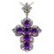 Amethyst, Topaz, Diamond, Rose Gold & Silver Cross Pendant Necklace, 1960s 1