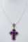 Amethyst, Topaz, Diamond, Rose Gold & Silver Cross Pendant Necklace, 1960s 2