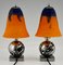 Lampes de Bureau Gui ou Boule de Gui Art Déco par Edgar Brandt pour Daum, 1925, Set de 2 3