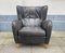 Danish Wingback Armchair in Black Leather in the style of Mogens Lassen 3