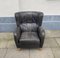 Danish Wingback Armchair in Black Leather in the style of Mogens Lassen, Image 5