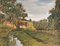 French School Artist, Farm with Stream, Oil on Panel, Mid-20th Century 1