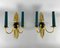 Vintage Green & Gold Brass Wall Lamps, Set of 2 1