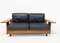 Modernes italienisches Mid-Century Sofa aus schwarzem Leder & Holz, 1960er 6